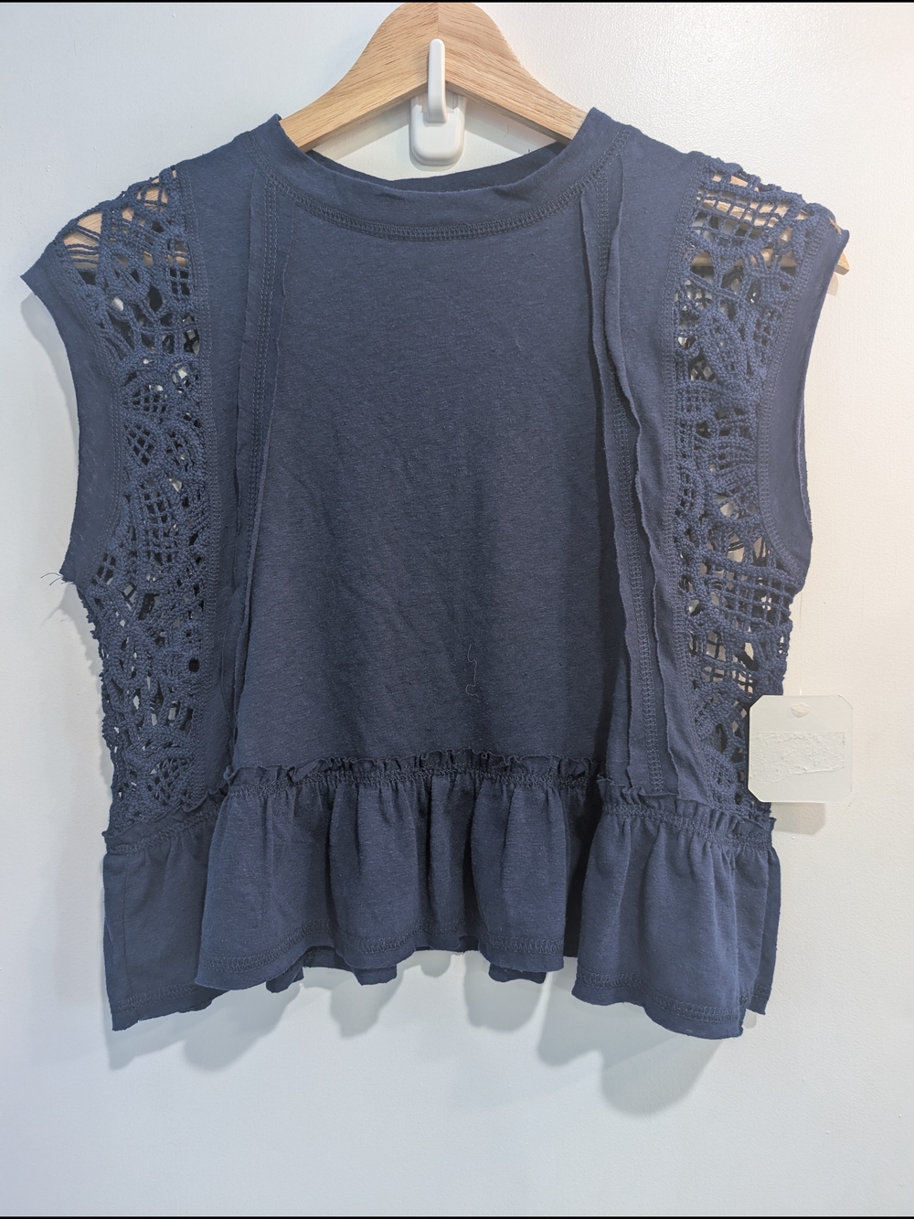 Altar'd State New Navy Cropped Crochet-Trim Peplum Tank Size XXS